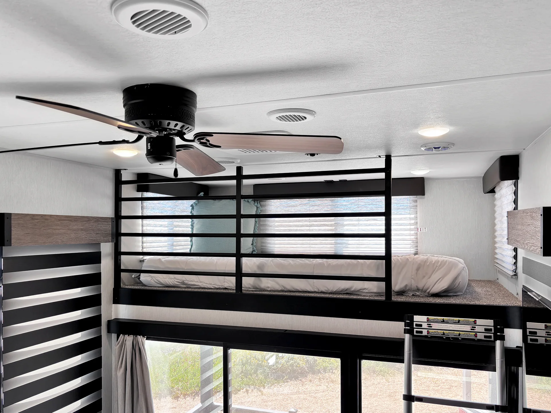 Loft bed and ceiling fan